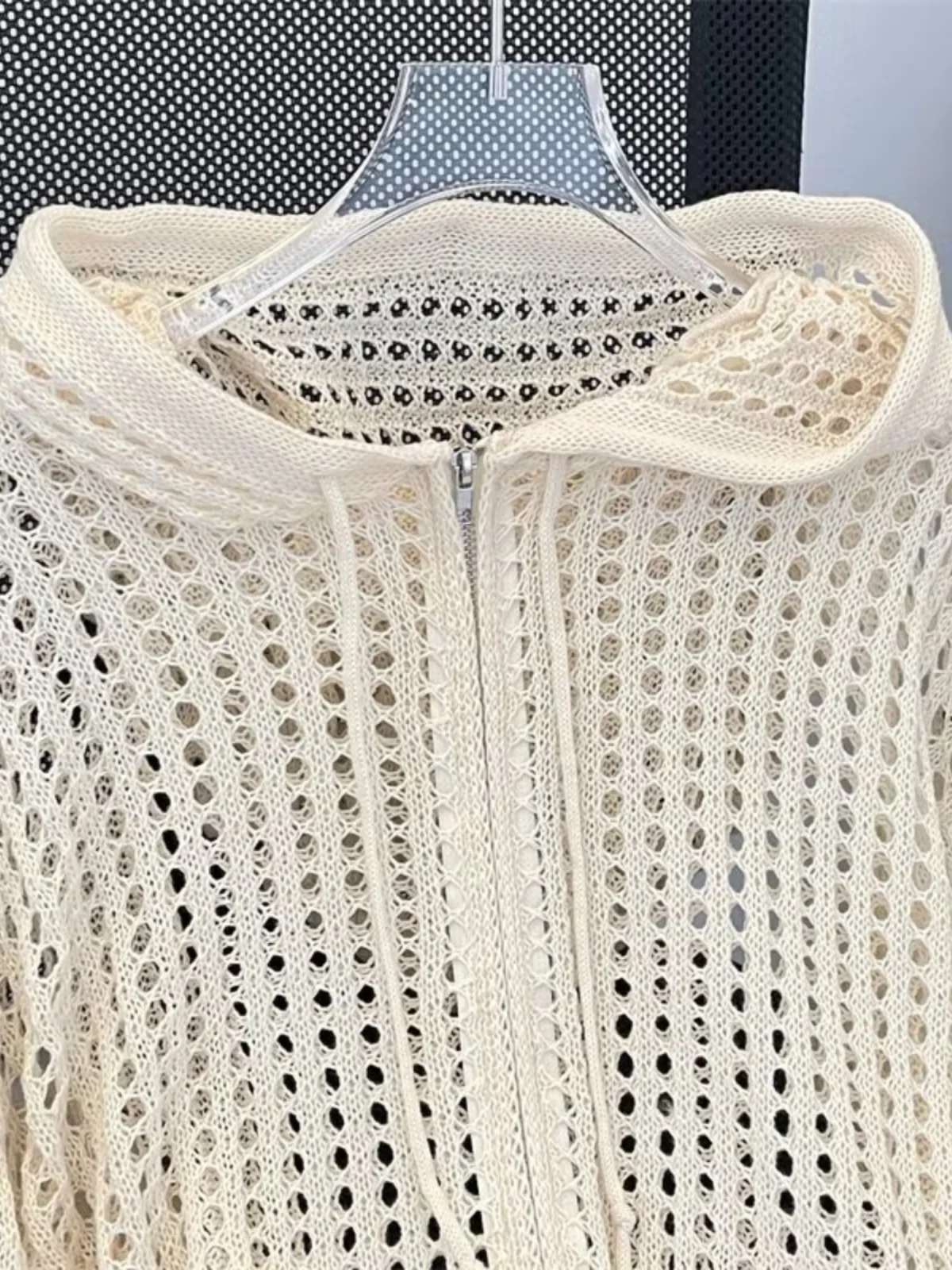 

Retro Japanese Sle Hollow out Zipper Knitwear Men's Summer Thin Sun Protection Outerwear Casual Loose Fit Long Sve