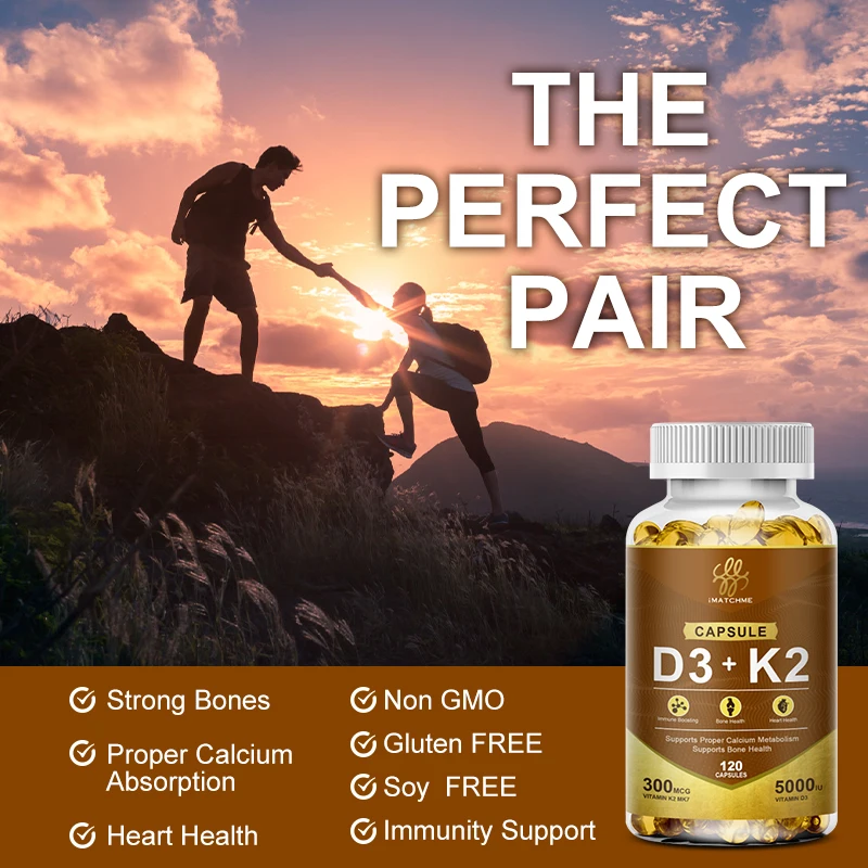 Vitamin D3+K2 Capsules for Immune, Joints, Muscles and Bones Support with Variety of Vitamins and Minerals Supplement