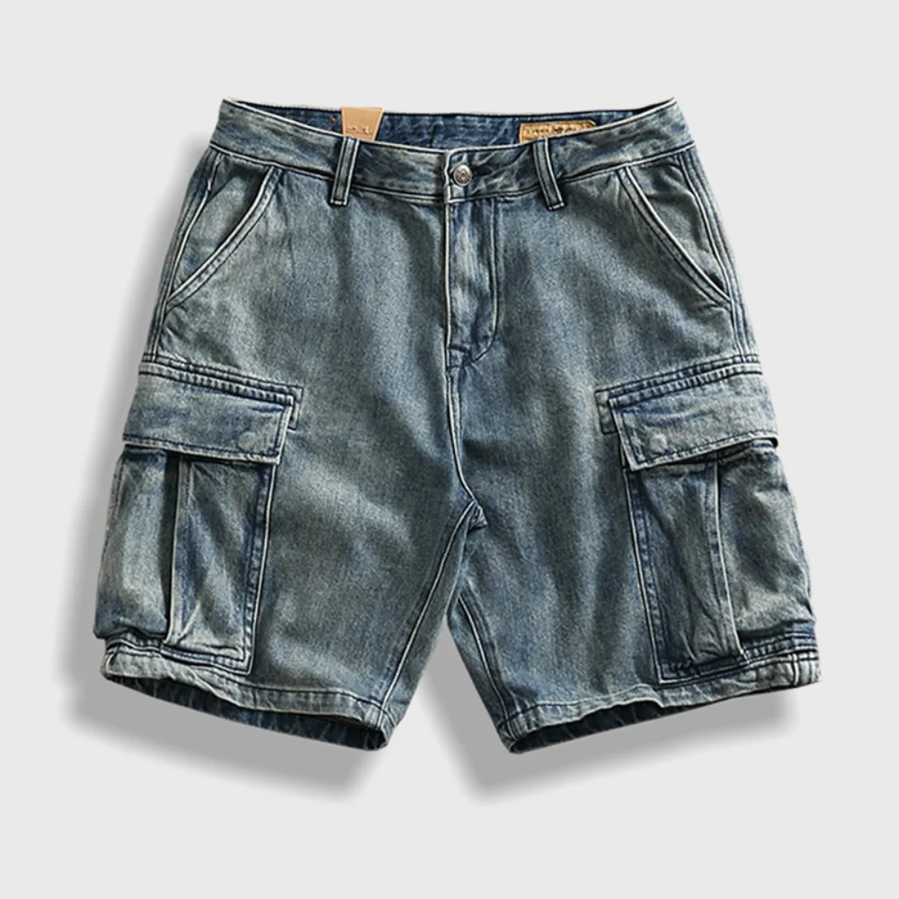 Heavy Classic American Cargo Retro Denim Shorts Men Summer Medium Pants Multi-pocket Trend Quarter Pants Men
