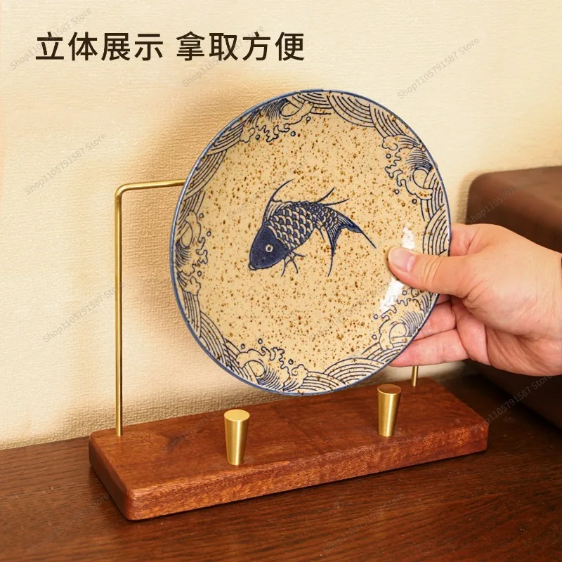 For Plate Display Bracket, Solid Wood Tea Cake Porcelain Plate, Square Round Ornament, Record Shelf, Safety Buckle Base.