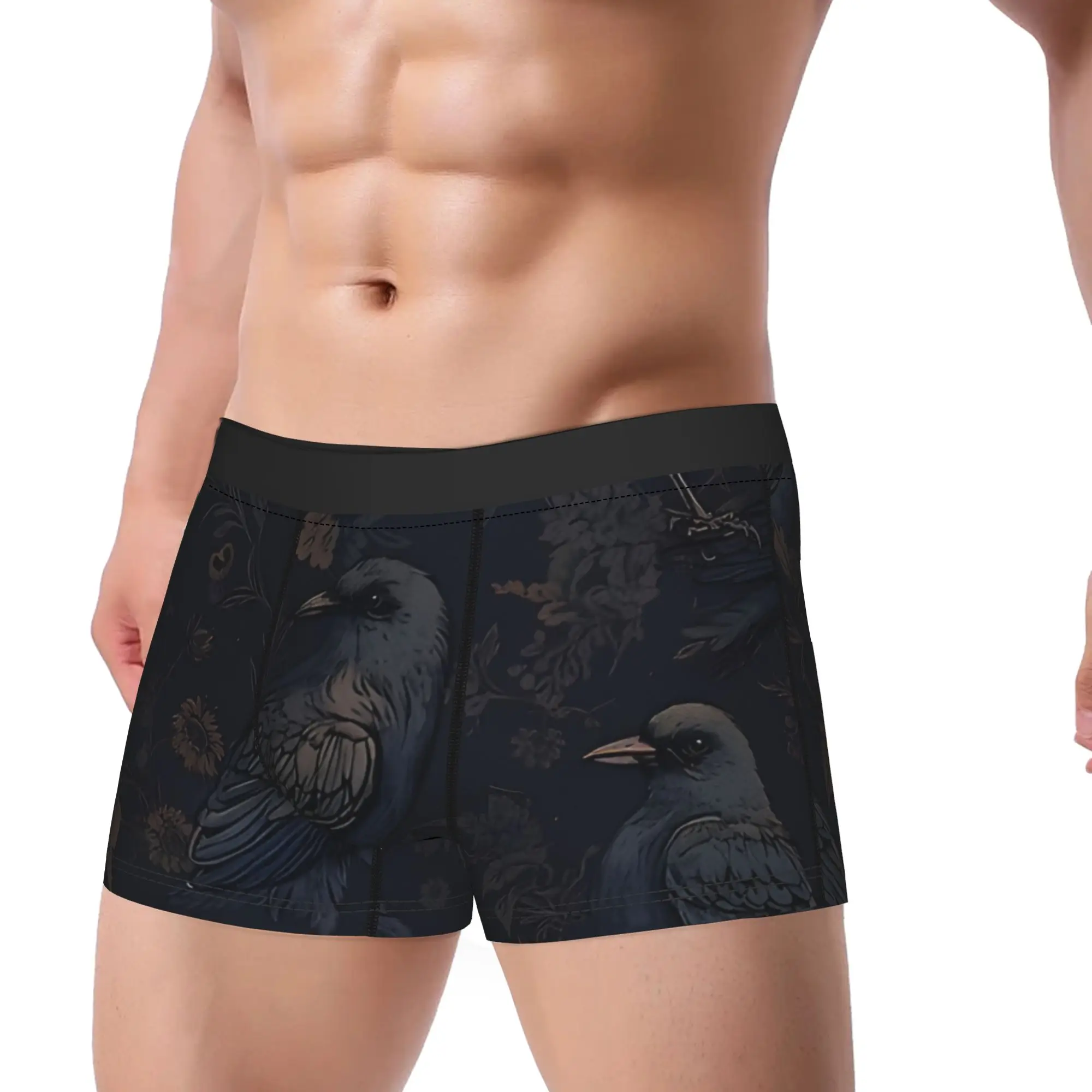 Dark Witchy Pattern With Ravens  Gothic Underpants Homme Panties Man Underwear Gothic Print Shorts Boxer Briefs
