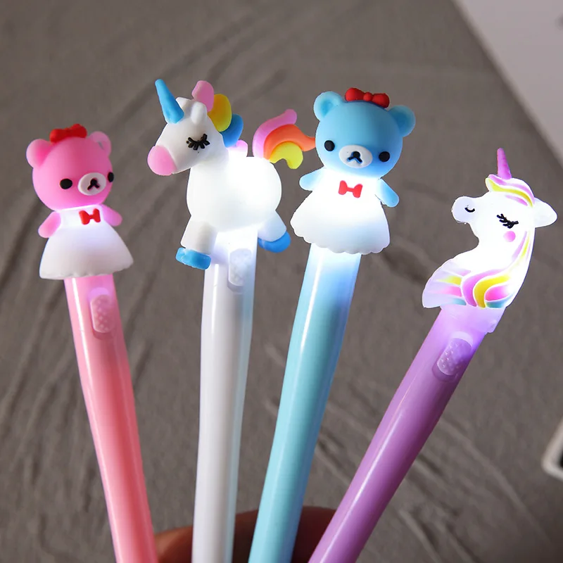 1 Piece Cartoon Unicorn Gel Pen with Lamp Light for Student Lovely Cute Black Ink Stationery Gel Pen School Writing Supplies