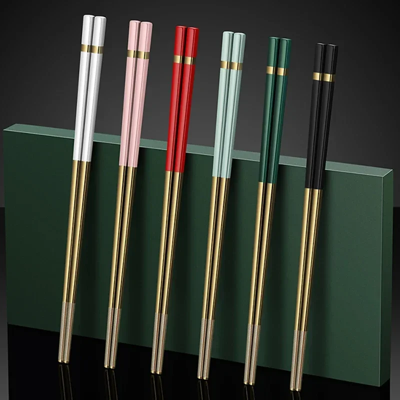 

High-grade Mildew Proof Chinese Metal Sticks Light Luxury Chop Sticks High Temperature Resistant 316L Stainless Steel Chopsticks