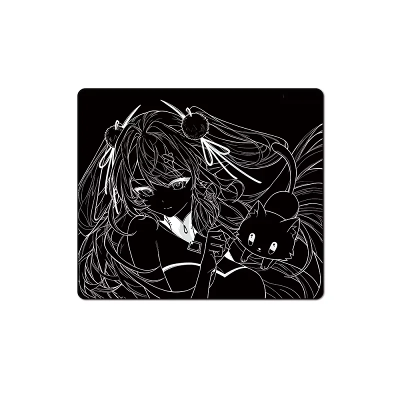 Cute Anime Black Cat Girl Lines Glass Mouse Pad Waterproof And Smooth Electronic Sports Games Office Desktop Decoration