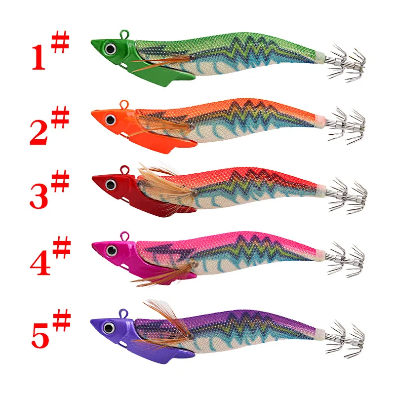 

1PCS Octopus Squid Hook 13.4cm/38.5g Wooden Shrimp Five Colors Simulation Luminous Fake Lure Sea Fishing Lead Head Fishing Lures