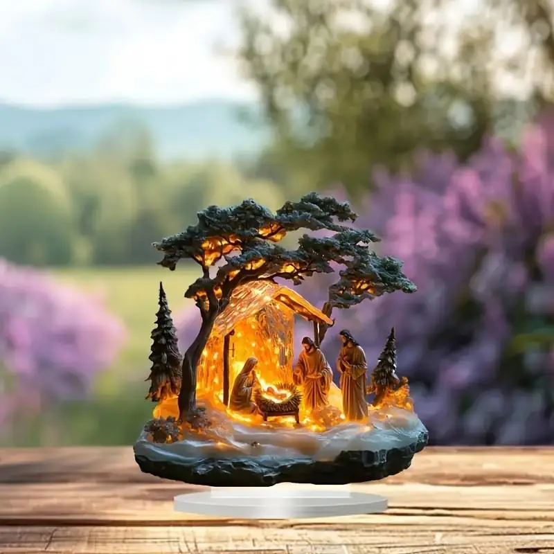 2D شقة الاكريليك المهد يسوع الولادة المشهد زخرفة منضدية الديكور عيد الميلاد مكتب #5