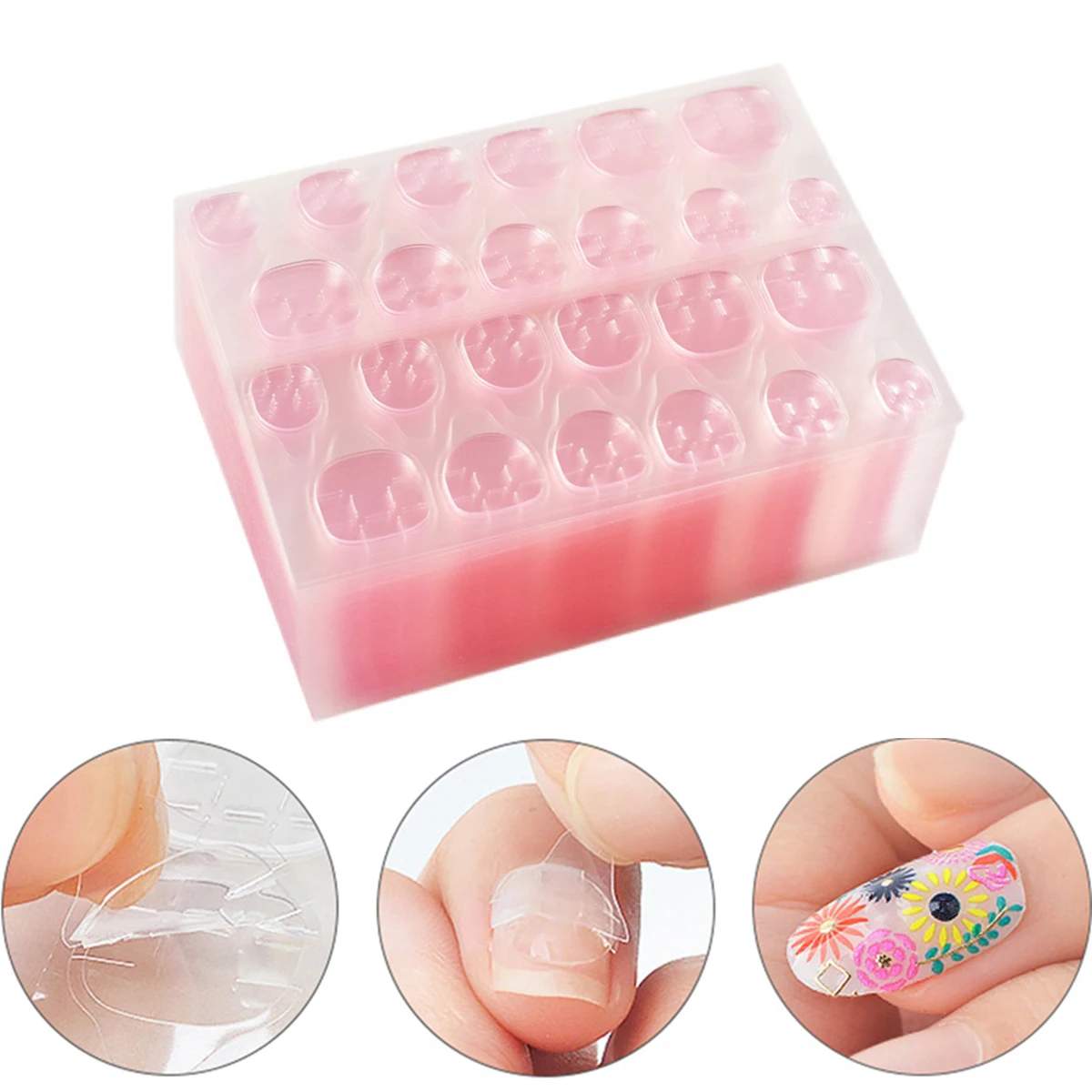 25 Sheets/600 PcsDouble Side Nail Glue Sticker  Adhesive Tabs for Fake Nails Supre Sticky Waterproof Breathable Jelly Glue