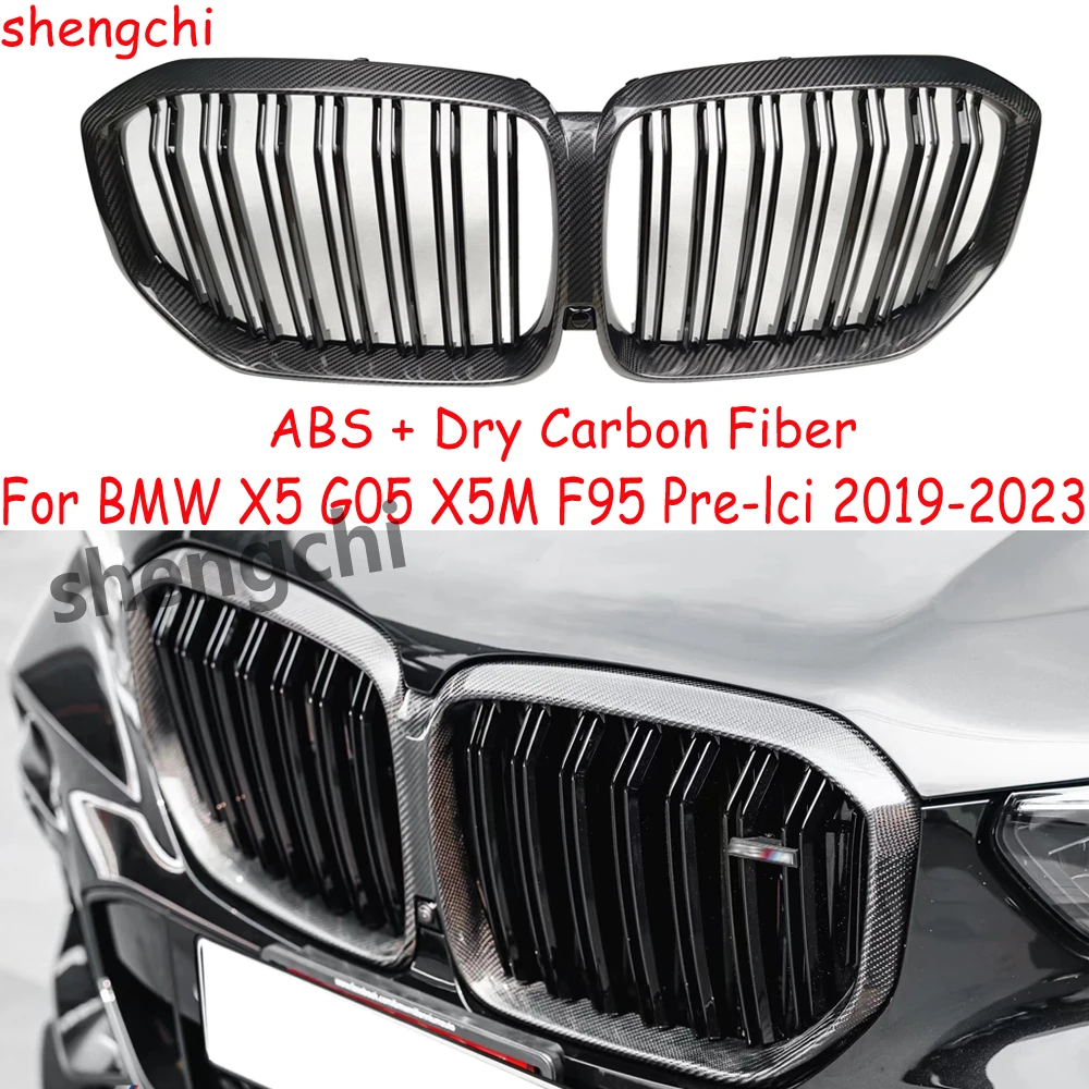 X5 G05 Pre-Lci ABS + Dry Carbon Fiber Gloss Black Front Bumper Kidney Grill For BMW X5 G05 X5M F95 Real Carbon Grills 2019-2023