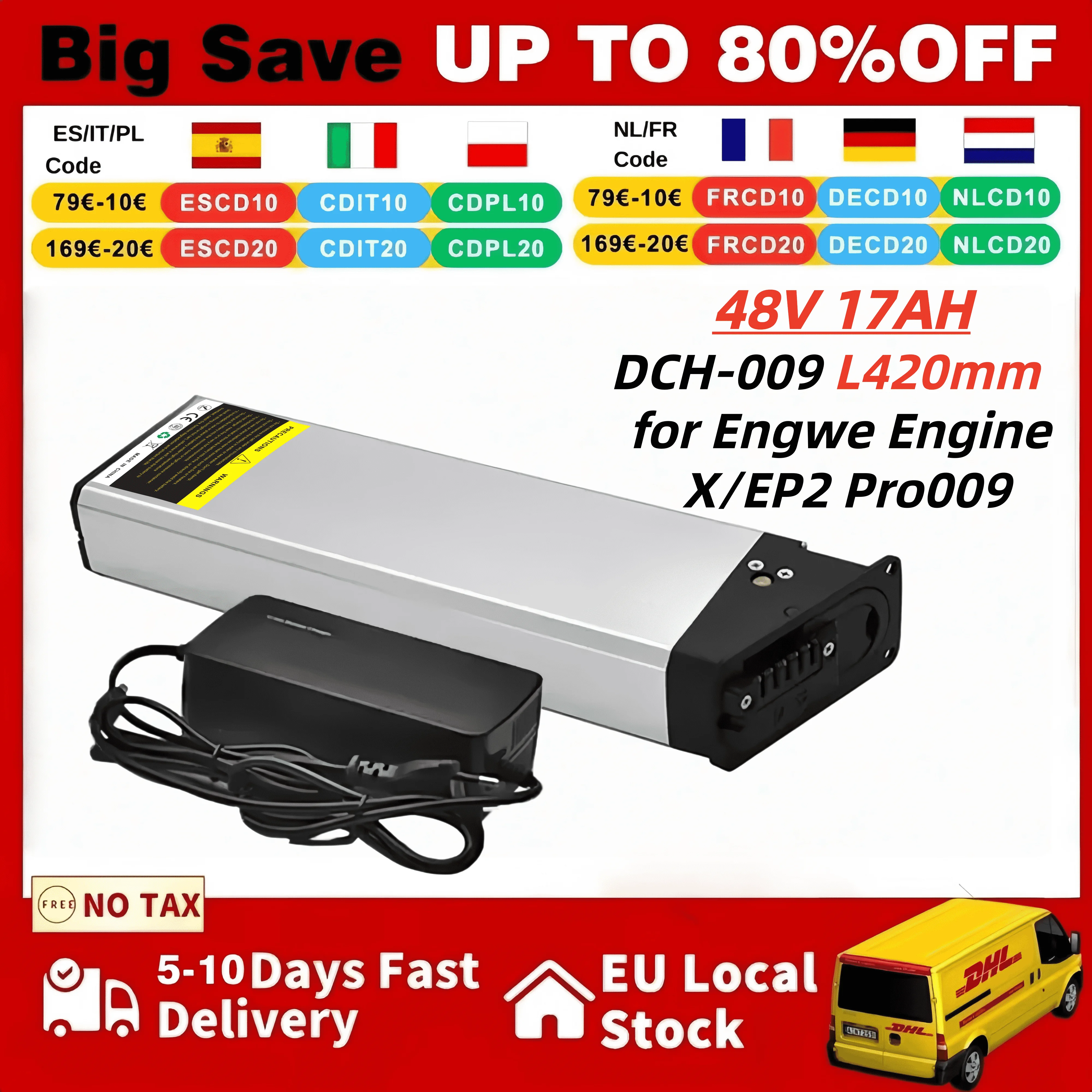 48V 17Ah DCH-009 Lithium-Ionen-Ersatzakku für das neue Engwe EP-2 Pro Engine Pro 2022, verbesserte Version des MATE X klappbaren Elektrofahrrads.