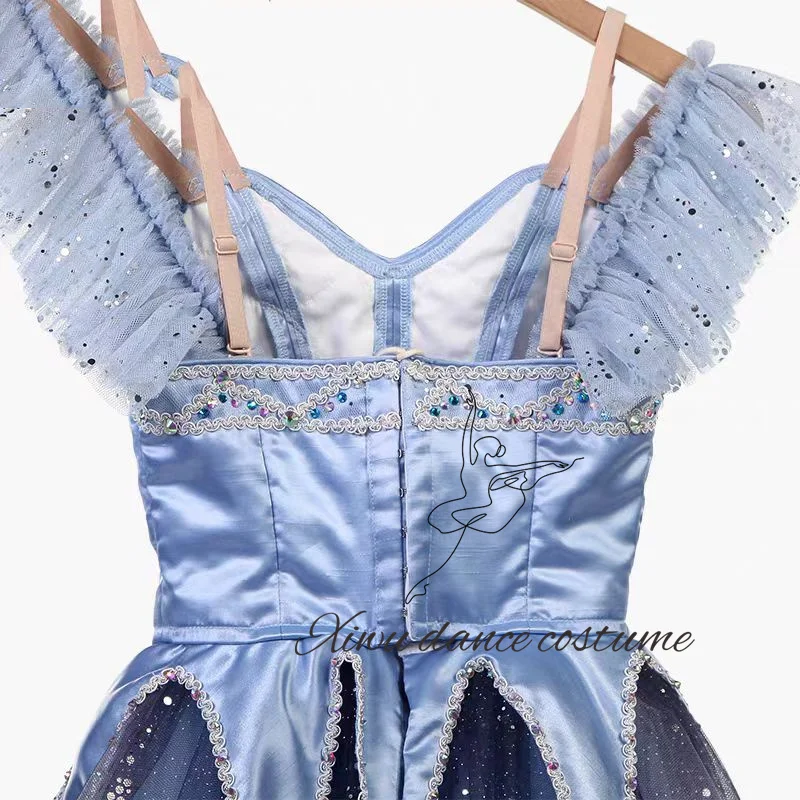 Fancy  Custom Size Kids Girls Peasant Gilsay Ballet Dance Performance Wear Costumes Long Blue Romantic Tutu Dress