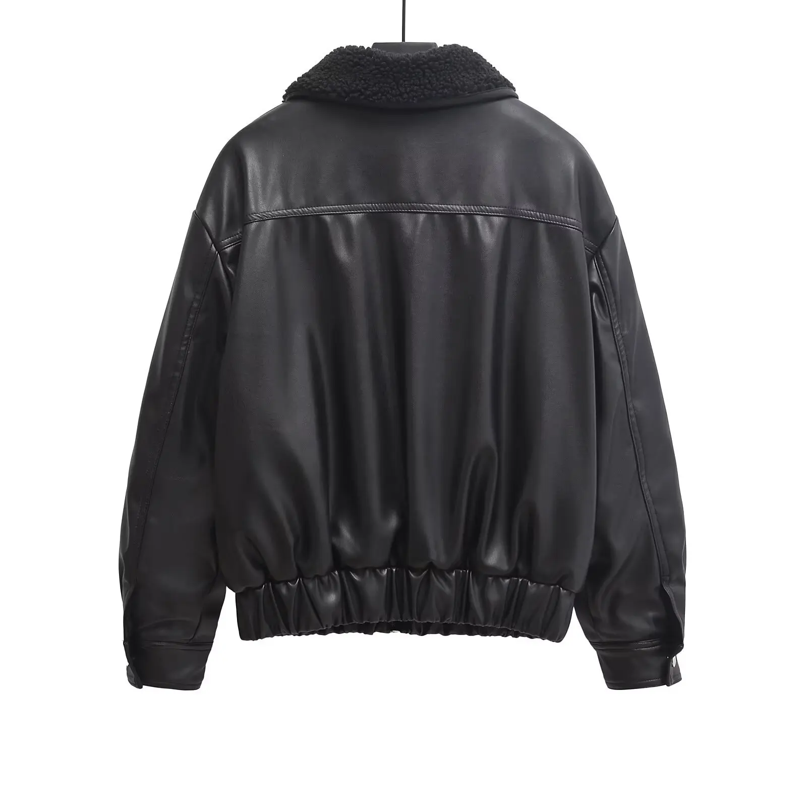 Damska kurtka jesienno-zimowa ze skóry PU, stójka, włókno poliestrowe, długa, luźny krój, modna odzież wierzchnia dla kobiet.