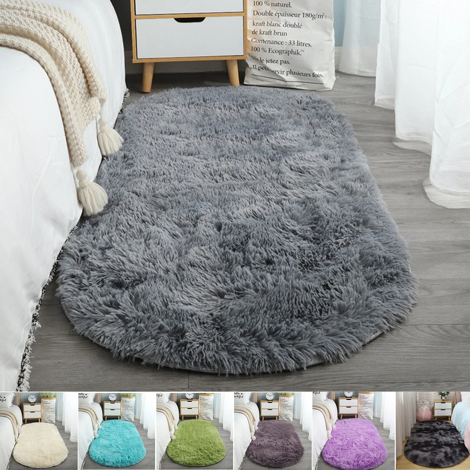 Thicken Carpet Thick Oval Living Room Rug White Bedroom Balcony Cushion Fluffy Teenager Decoration Kids Bed Side Carpet 러그카펫