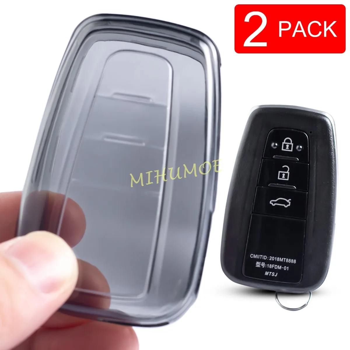 

2x черный/прозрачный автомобильный брелок для ключей для Toyota Prius Prime 4Runner RAV4 Corolla C-HR Camry Highlander Kluger Mirai