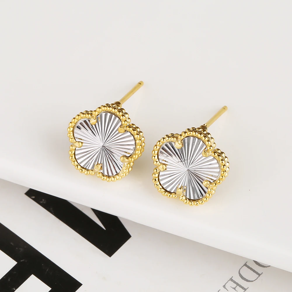 9-Color Hot Selling Natural Stone Plant Five Leaf Flower Petal Earrings For Women 18K Gold Plated High Quality Clover