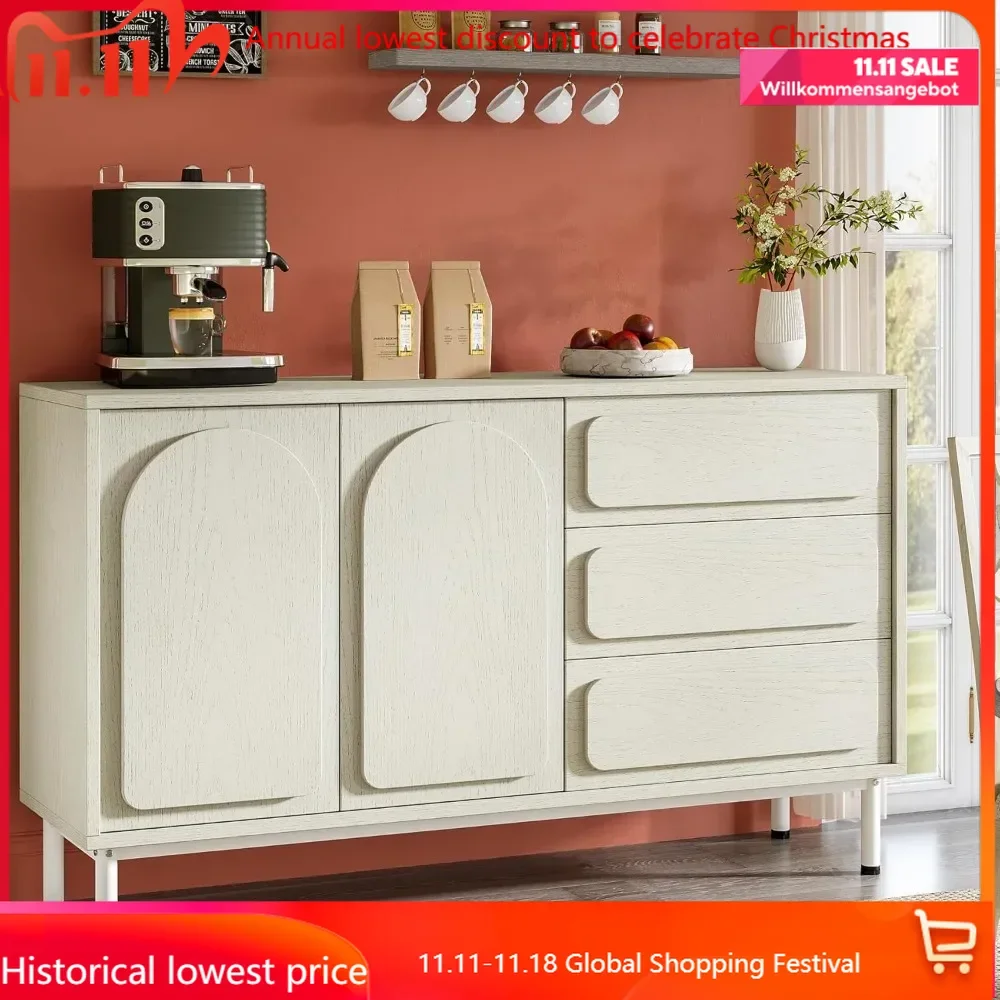 

Sideboard Buffet Cabinet, 51-Inch White Sideboard Cabinet with Storage, Modern 2-Door Buffet Cabinet with Drawers for
