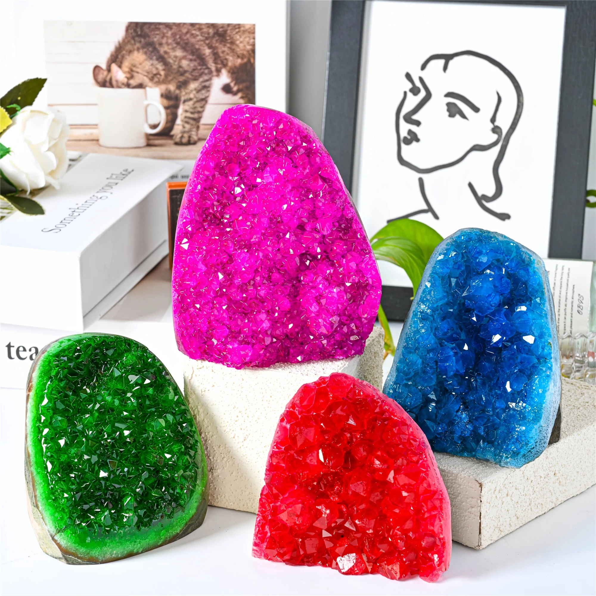 1PC Rare /Rose Red/ Red/Blue/Orange/Green/ Geode Cluster, Perfect for Home & Office Decor