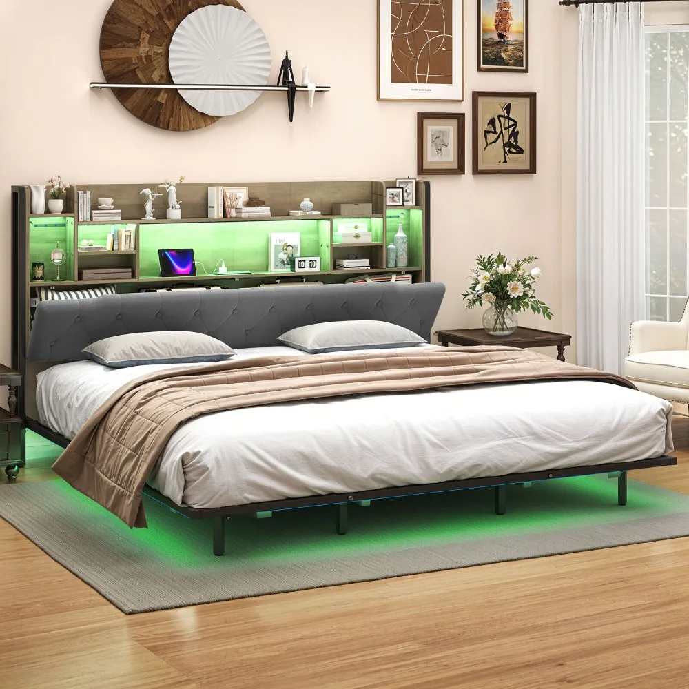 

King Size Bed Frame w/ Headboard Storage