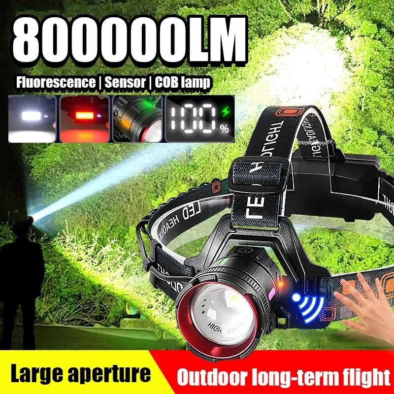

USB Rechargeable Head Lamp White Laser Sensor Headlight High Power Headlamp with COB Light Telescopic Zoom High Lumen Head Torch