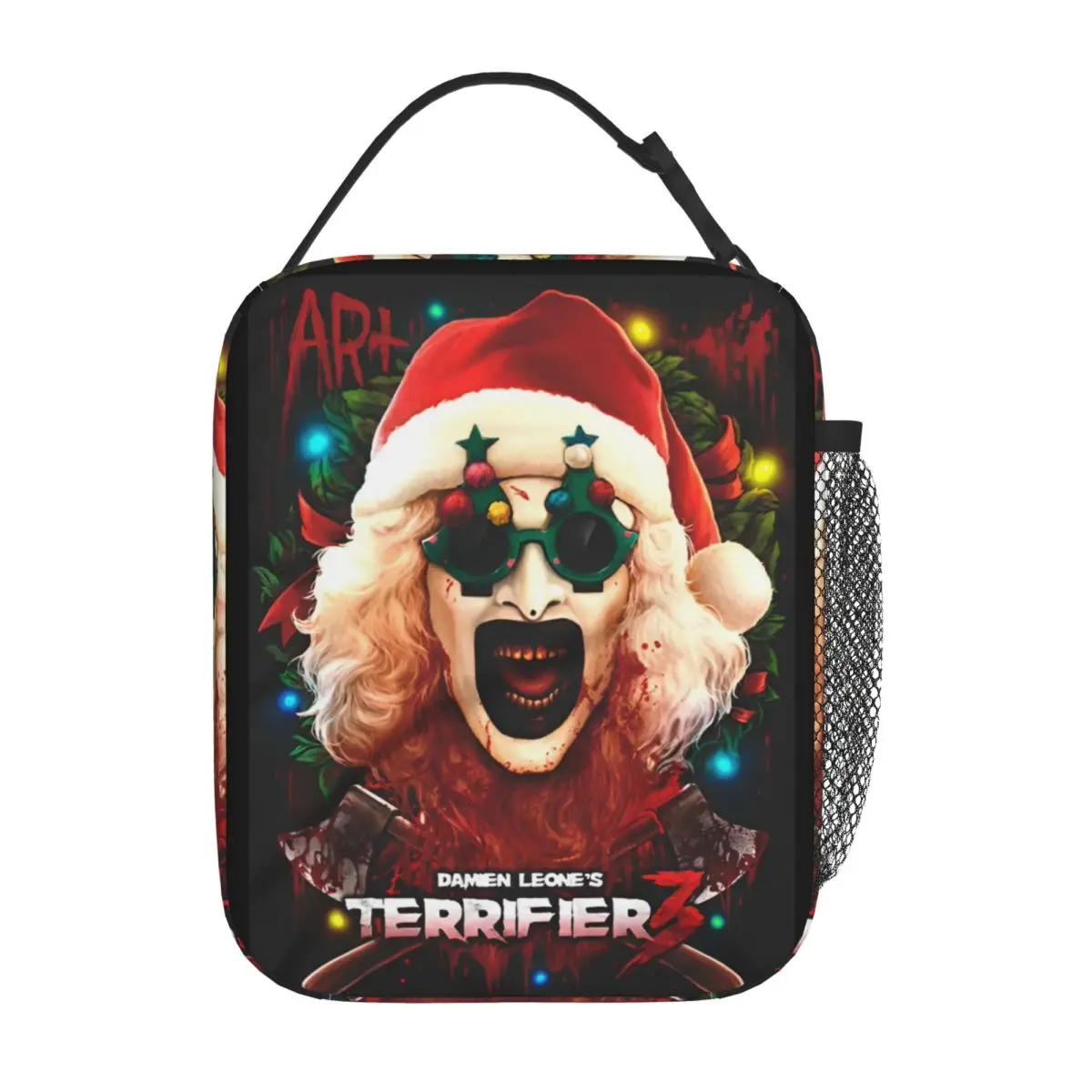 Terrifier 3 Christmas Clown Insulated Lunch Bags High Capacity Meal Container Cooler Bag Tote Lunch Box College Bento Pouch