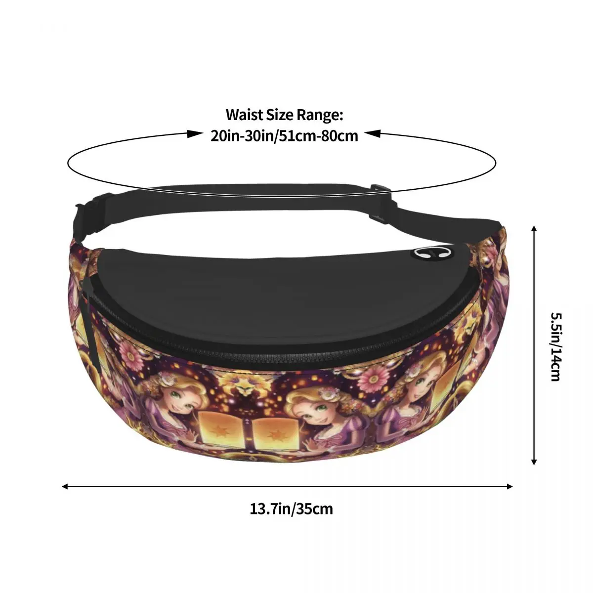 Custom Princess Cartoon Funny Fanny Pack, Cool Tangled Crossbody saco de cintura para mulheres e homens, telefone bolsa de dinheiro para ciclismo, legal