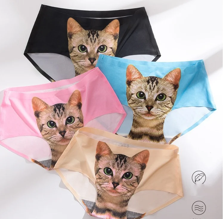 Brand 3D Cat Cartoon Girls Underwear Panties Kids Underwear Stretch Ice Silk Briefs Young Girls Underwear Calcinha Infant Panty