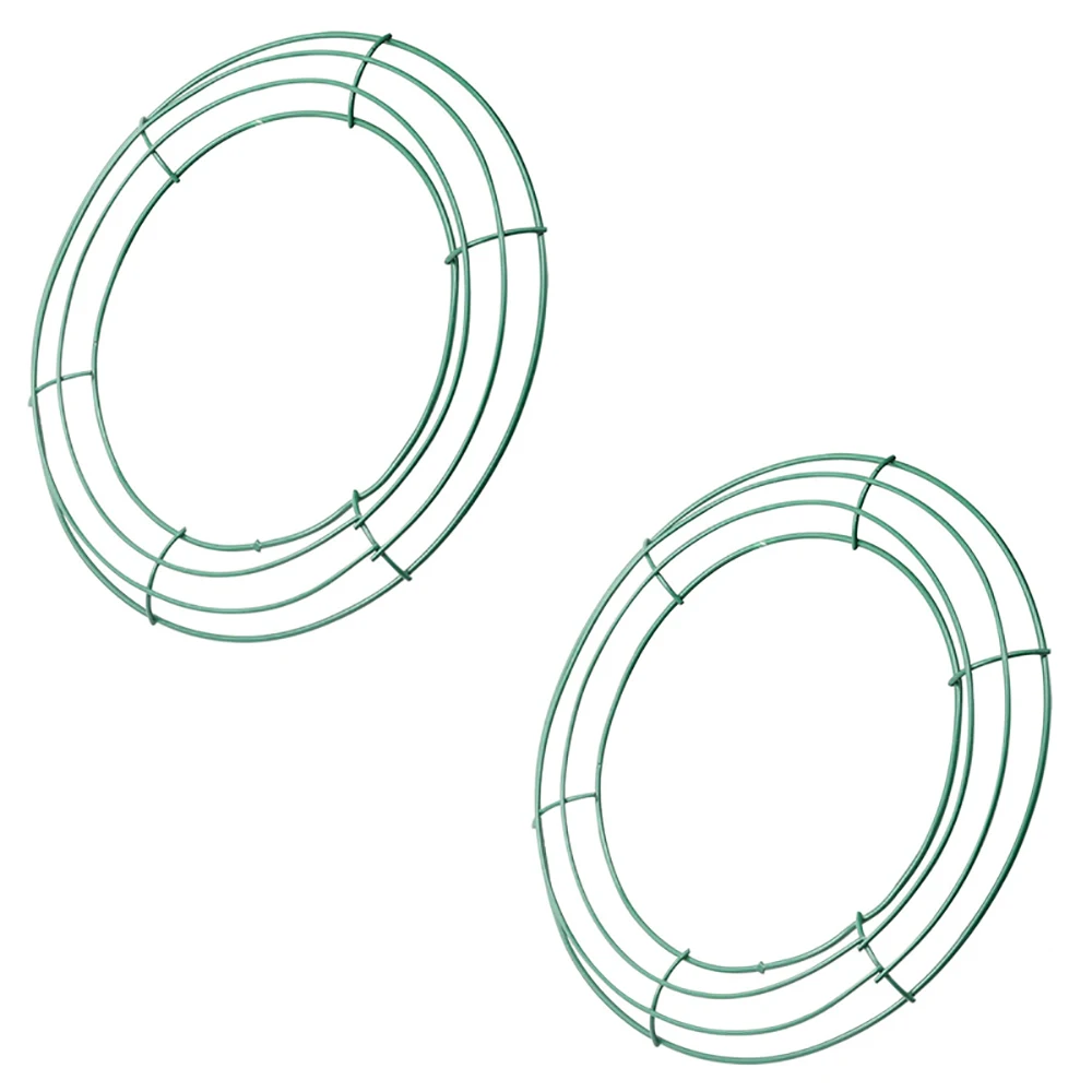 14 Inch Wire Wreath Frame Metal Round Wreath Form Making Rings Green for Christmas Home Decoration DIY Pack of 2