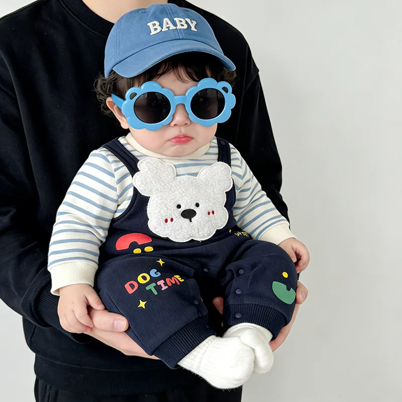 

Детский комбинезон из хлопка с принтом «Два в одном» для малышей, весенний костюм для мальчиков и девочек, комбинезон с мультяшным принтом, милый наряд для малышей