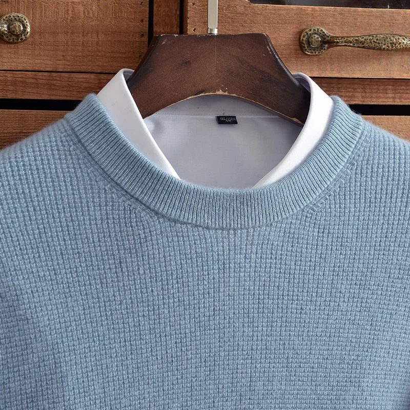 Maglione invernale in puro cashmere di alta qualità da uomo, ampio pullover girocollo ispessito, maglione lavorato a maglia casual jacquard a righe