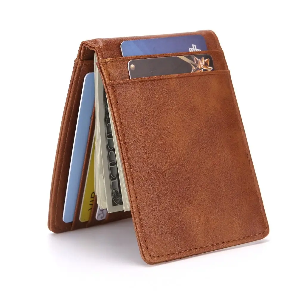 Mini PULeather Short Wallet Ultra-thin Money Clips Male Purse Card Holder Anti theft Swipe ID Card Pack Men
