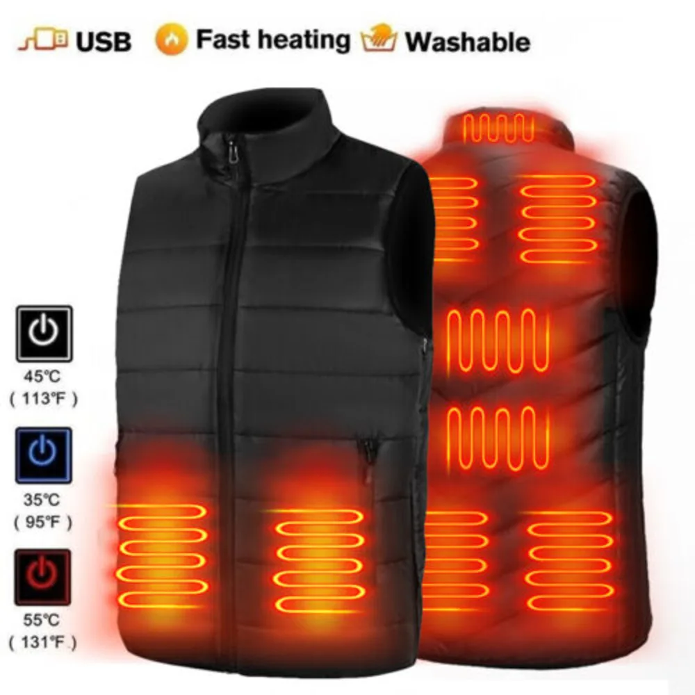 Electric Heated Vest Gilet Winter Body Warmer Heating Warm Up Thermal Jacket Men