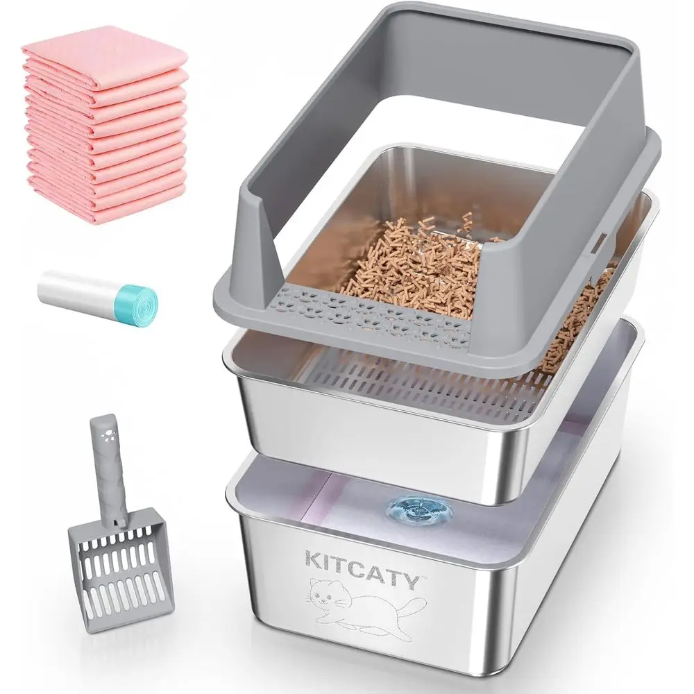 Extra Large Metal Cat Litter Box with Lid, High-Sided, Leak-Proof, Easy Clean, Includes Scoop, Pad, and Liner