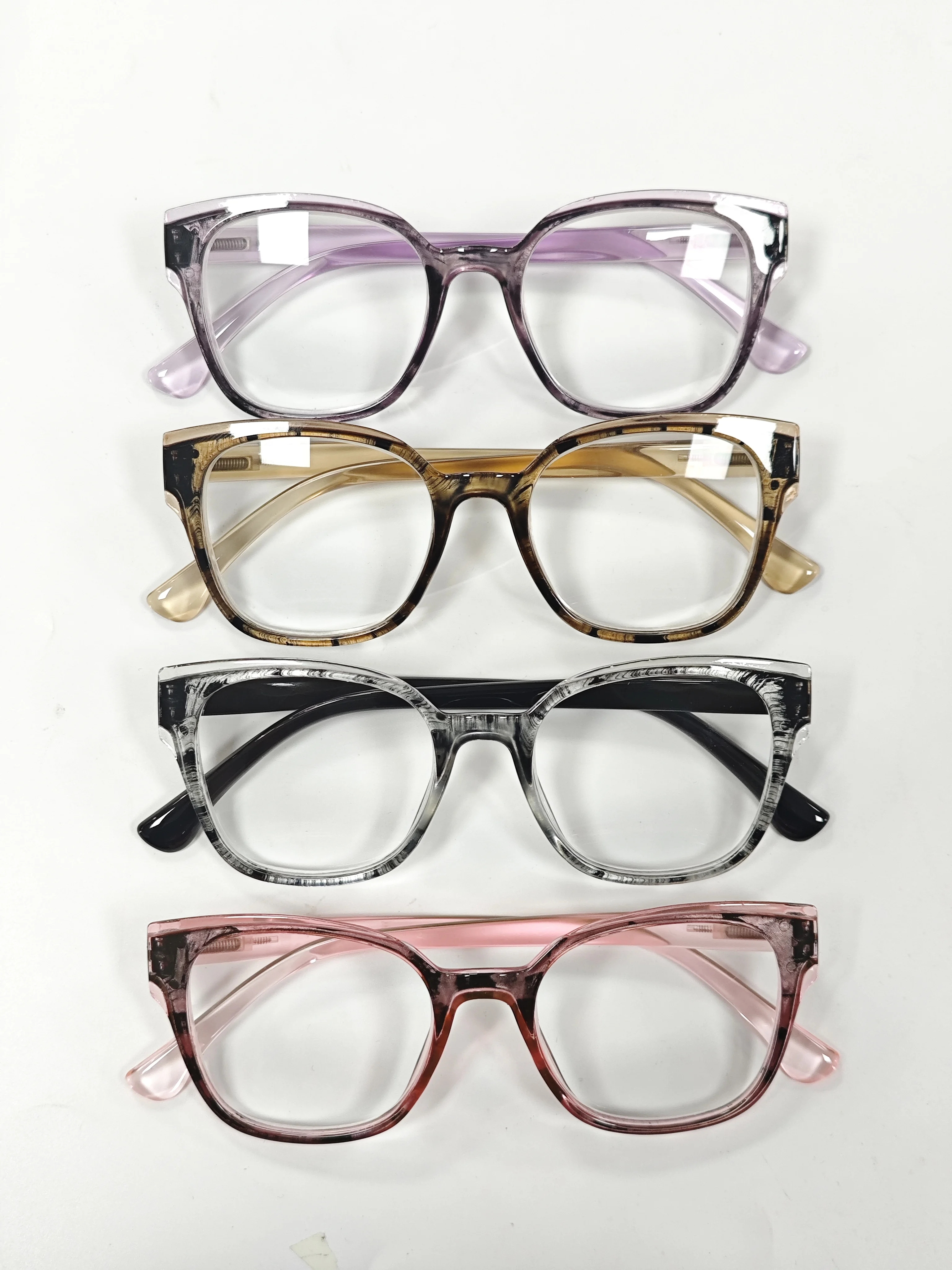 4 قطع من نظارات القراءة الأنيقة على شكل عين القطة، عدسات عالية الدقة، مفصلات زنبركية، الطاقة: 1.00 - 4.00