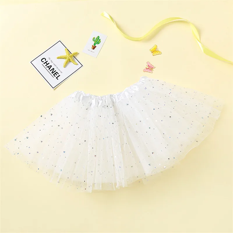 Summer Kids Baby Star Glitter Dance Tutu Skirt For Girl Sequin 3 Layers Tulle Toddler Lace Pettiskirt Children Chiffon 2-8T