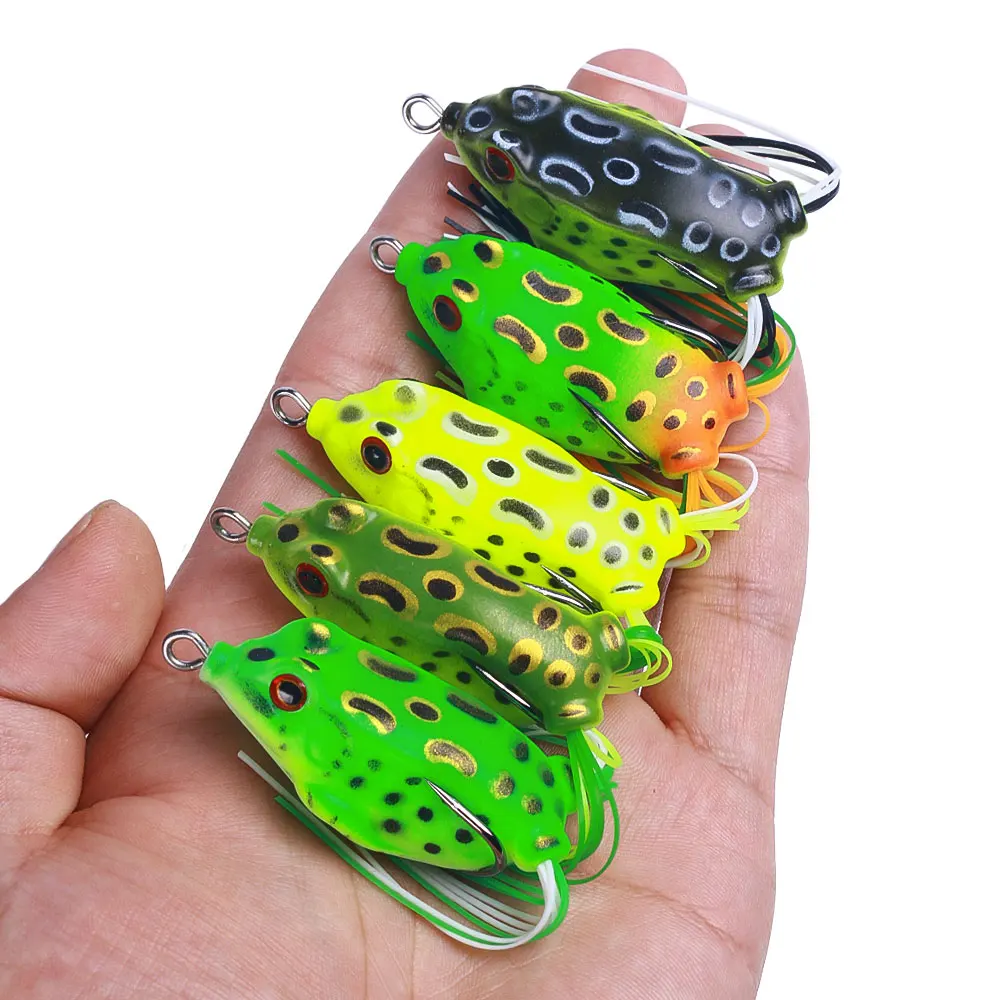 Topwater Ray Frog Artificial 3D Eyes Fishing Bait 5/8.5/13g Frog Lure Soft Tube Bait Plastic Fishing Lure with Fishing Hooks