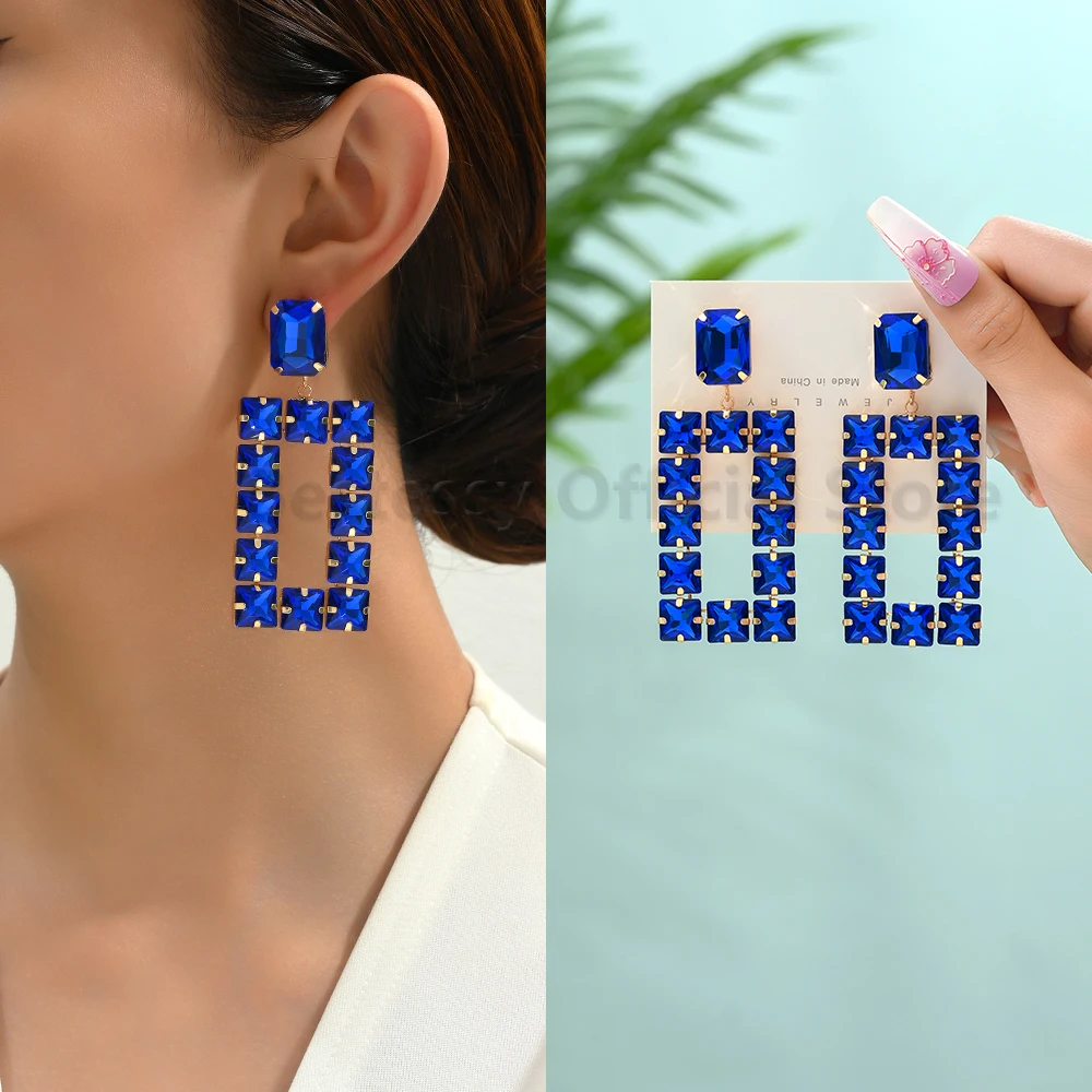 

Geometric Imitation Gemstone Dangle Earrings for Women Luxury Fashion Elegant Jewelry Accessories for Party Prom Wedding Bride