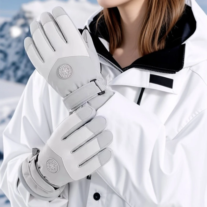 

Winter Snowboard Ski Gloves Unisex PU Leather Non-slip Touch Screen Waterproof Motorcycle Cycling Fleece Warm Snow Gloves