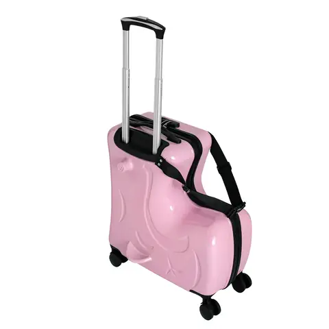 20" Kid's Ride-on Travel Suitcase,Rolling Luggage with Wheels Carry Trolley Luggage with Password Lock for Children's Day Gift