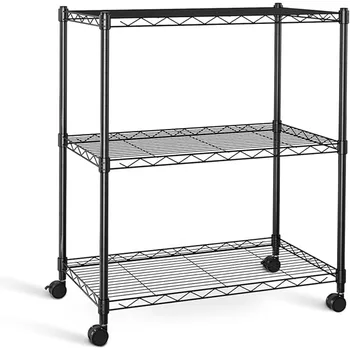 YSSOA Heavy Duty 3-Shelf Shelving with Wheels, Adjustable Storage Units 750Lb Capacity, Steel Organizer Wire Rack, Plug Version