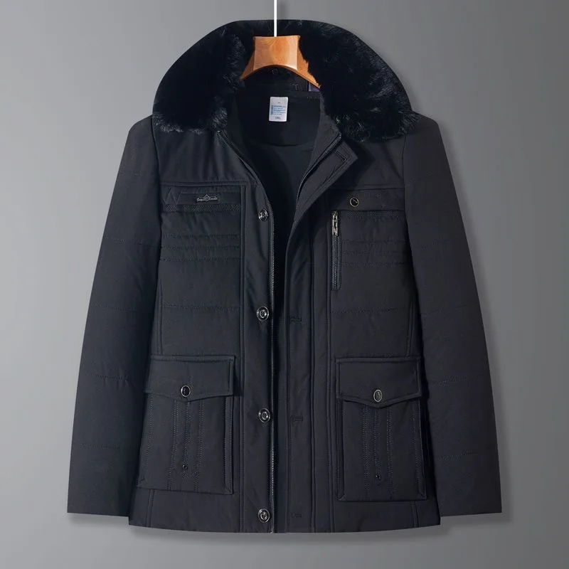 

Winter New Fashionable Solid Color Thick Warm Cotton Coat with Velvet for Men's Casual Loose Sport Windproof Large Size Coat