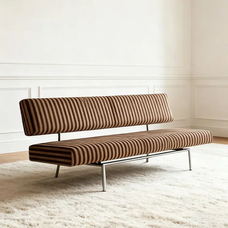 HT Fabric armless sofa chair stainless steel chassis living room homestay dual-purpose straight row multi-person sofa