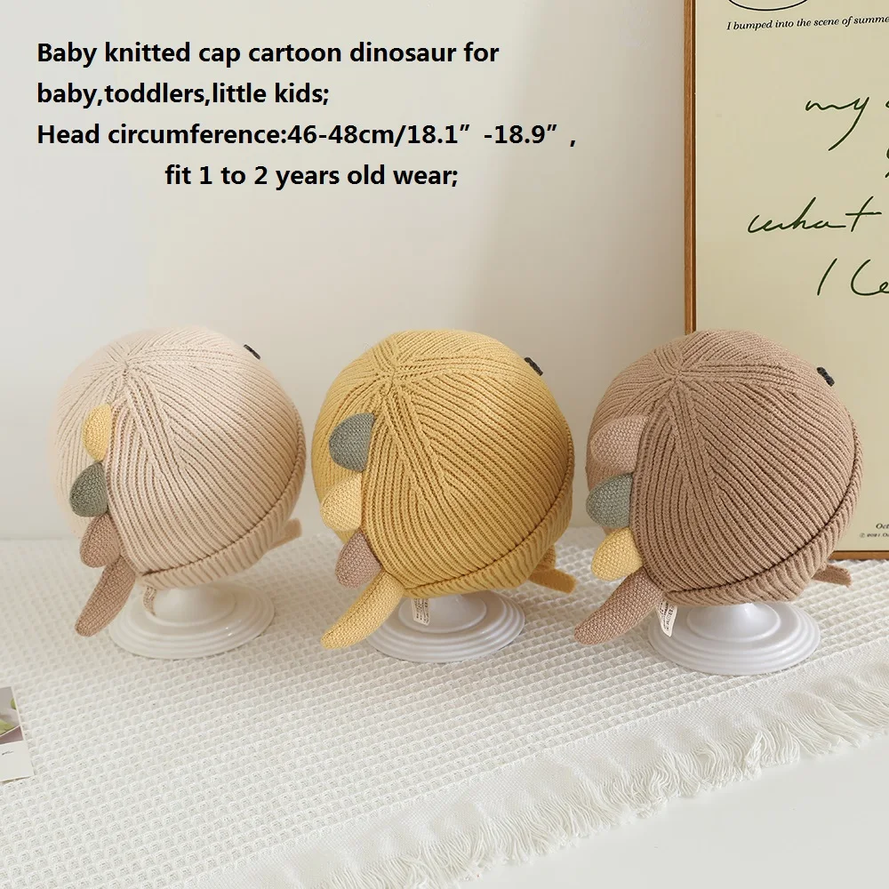 Nueva moda, gorro tejido con forma de dinosaurio de dibujos animados para bebé, gorro cálido para exteriores para otoño e invierno para niños y niñas, gorro con protección para los oídos para niños