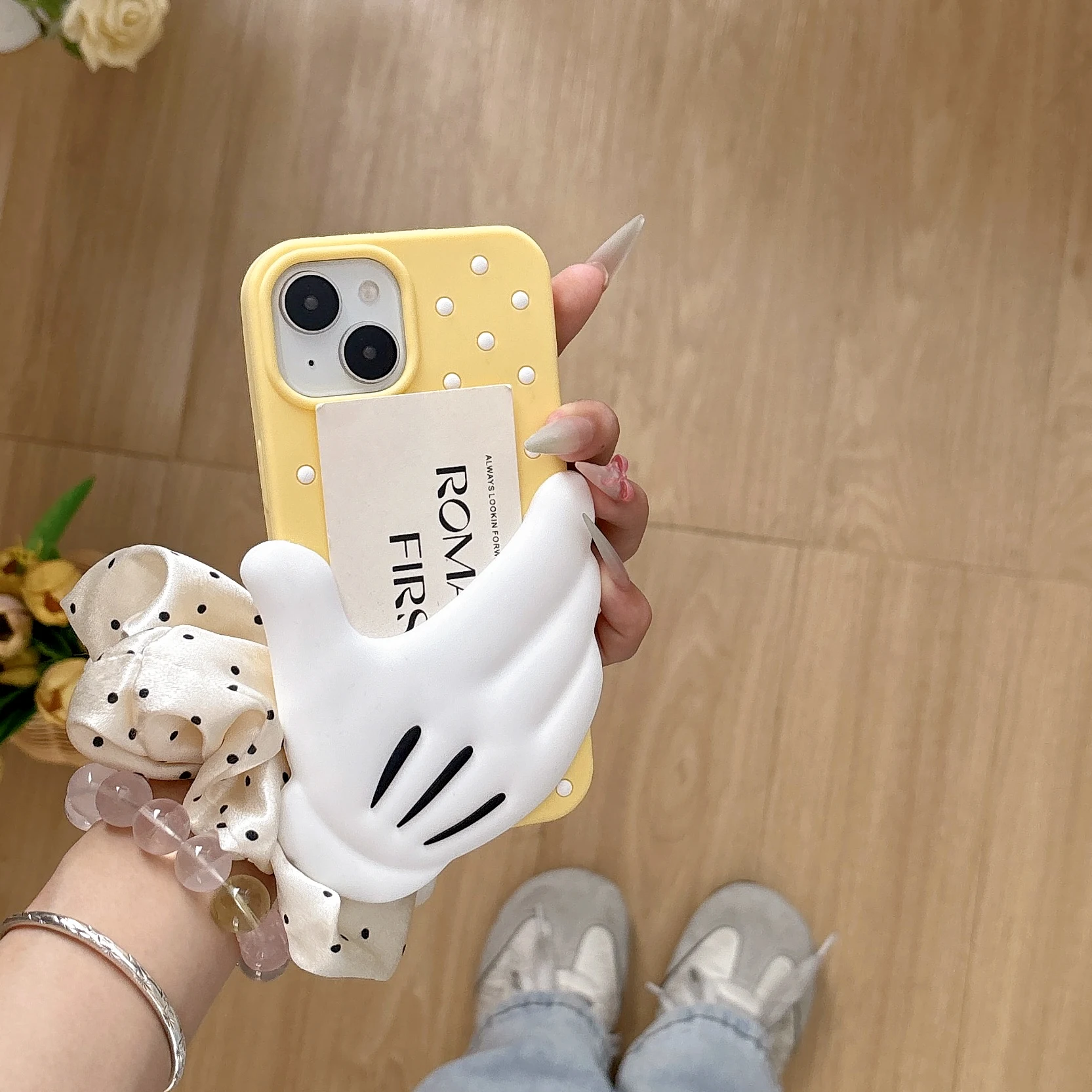 

3D Funny Hand Card Slot Phone Case for iPhone 12 13 14 15 16 Pro Max Polka Dots Soft Silicone Shockproof Cover Shell