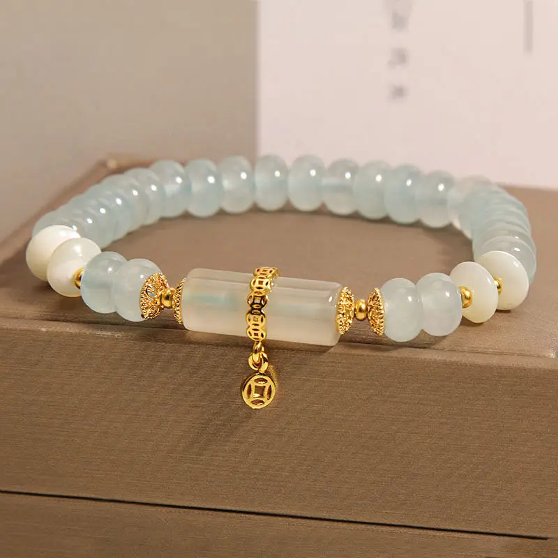 Fresh Aquamarine Abacus Bead Bracelet Women's New Chinese Niche Light Luxury Mori Crystal Hand String for Girlfriends Lucky Gift