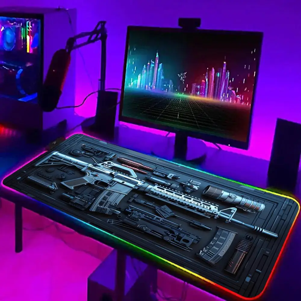 

RGB Oval Tactical Gun Large Mouse Pad Precision Gaming Design Desk Pads Anti-Slip Rubber Bottom Washable Surface Office Mat