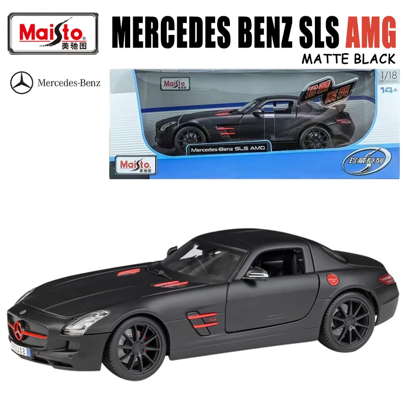 لعبة نموذج معدني من ميستو ديكاست ، مركبة بمحرك من السبائك السوداء ، مرسيدس بنز SLS AMG ، أسود غير لامع ، هدايا ،