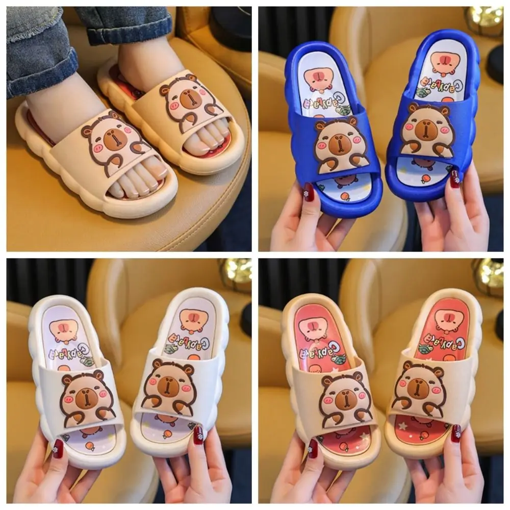 PVC Cute Capybara Slippers Thickened Soft Cartoon Animal Slippers Anti-slip Printed Children's Bathroom Sandals Vacation Travel