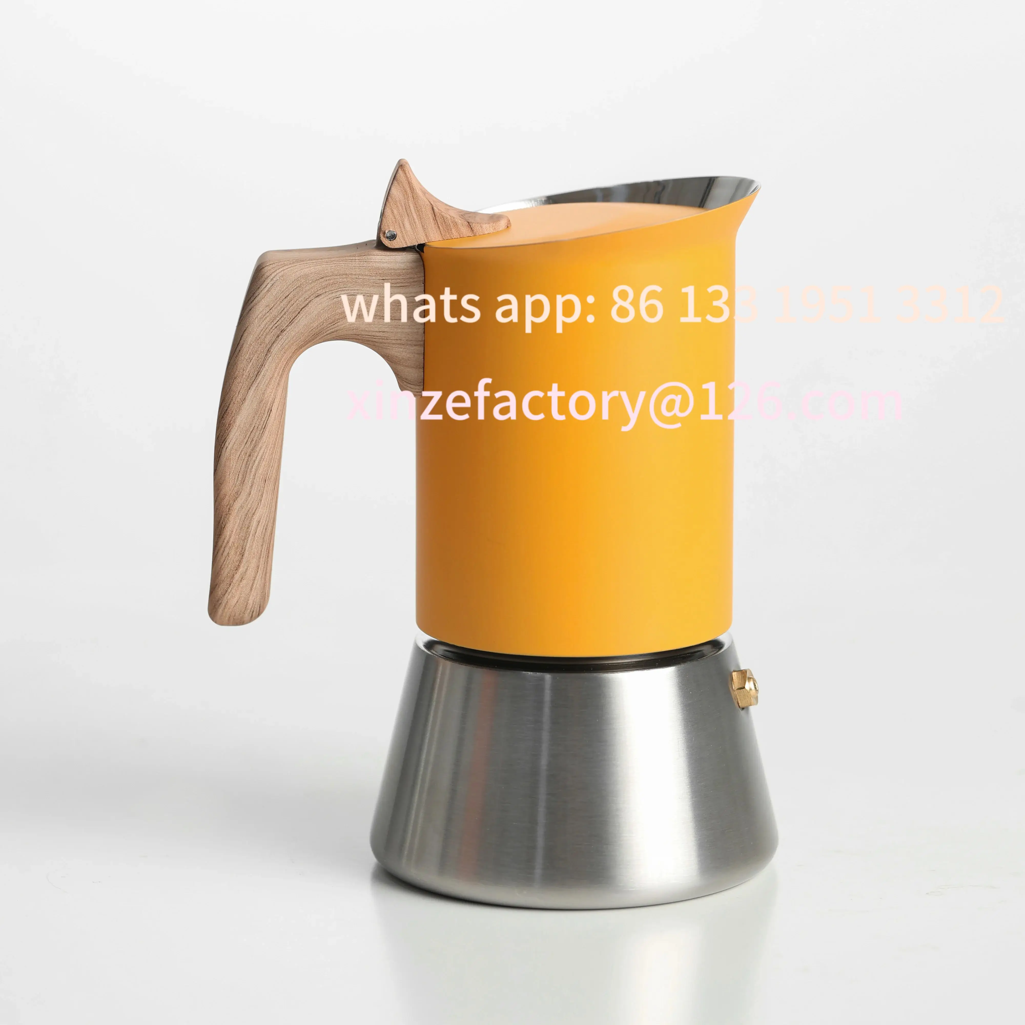 وعاء موكا من الفولاذ المقاوم للصدأ 4/6 قابل للتخصيص، أصفر غير لامع، طراز شمالي. الاستخدام المنزلي/المكتب/الخارجي. يعمل على الحث والغاز