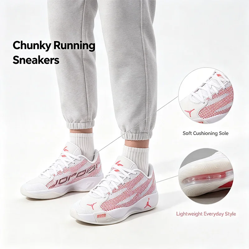 2026 New Arrival Nike Pink White Chunky Sneakers for Women Soft Cushion Running Shoes Lightweight Casual Sporty Footwear