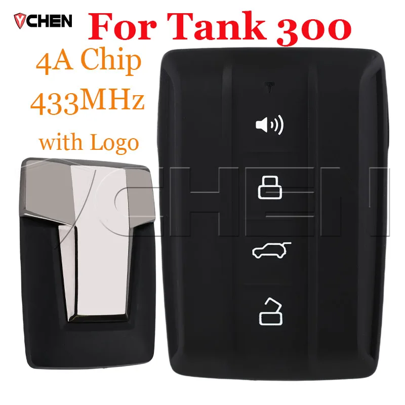 Car Auto Smart Key For Great Wall GWM TANK 300 2021-2023 4 Buttons 433Mhz Keyless Go Intelligent Remote Control Key Fob 4A Chip