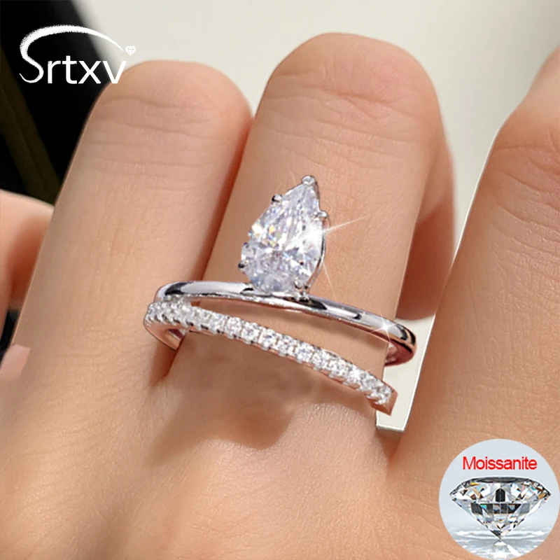 

1.5CT Water Drop Certified D Moissanite Ring for Women Lab Diamond Promise Band Pure S925 Silver Female Crown Single Tail Rings